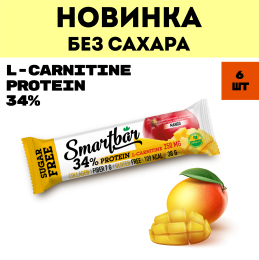 Батончик протеиновый без сахара Smartbar Protein L-carnitine "Манго" с L-карнитином, 6 шт. х 38 г.